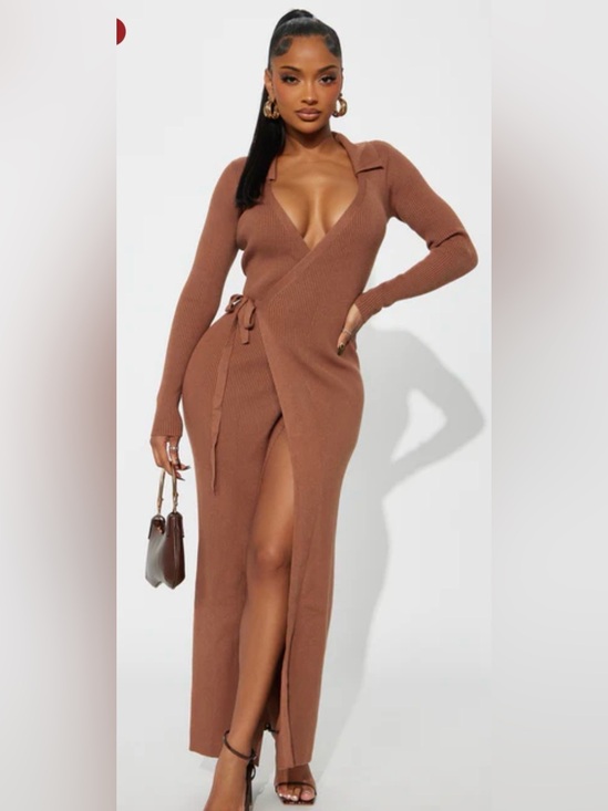 Fashion Nova Dresses & Skirts - Fashion Nova Peyton Sweater Wrap Maxi Dress - Mocha Size 1X